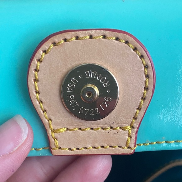 Dooney & Bourke Aqua Patent Leather Tote with Tan Straps - Picture 11 of 13